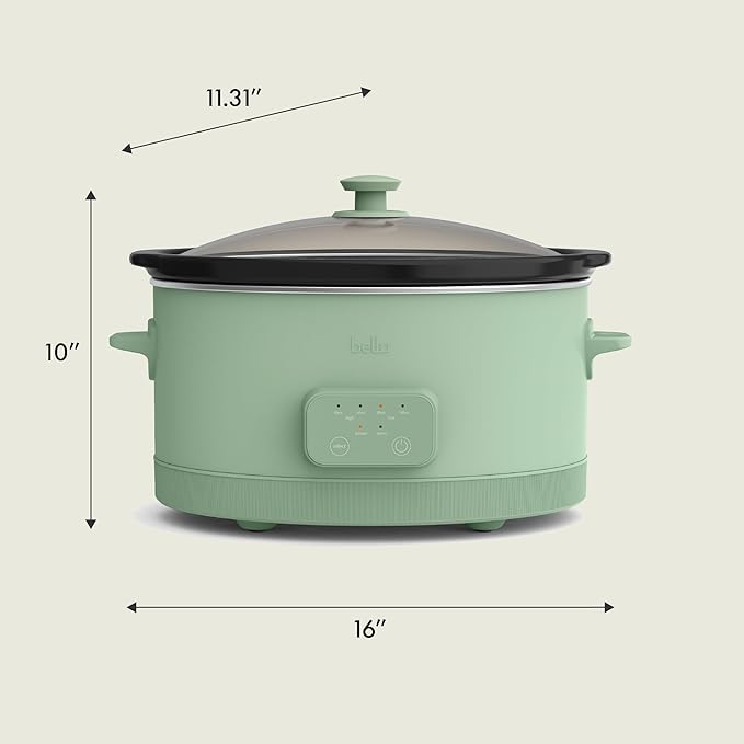 bella 6.0 Qt Programmable Slow Cooker, Ceramic Nonstick Coating, Adjustable Temperature & Cooking Times, Dishwasher Safe Stoneware Pot & Tempered Glass Lid, Tangle Free Cord Wrap, Seaglass