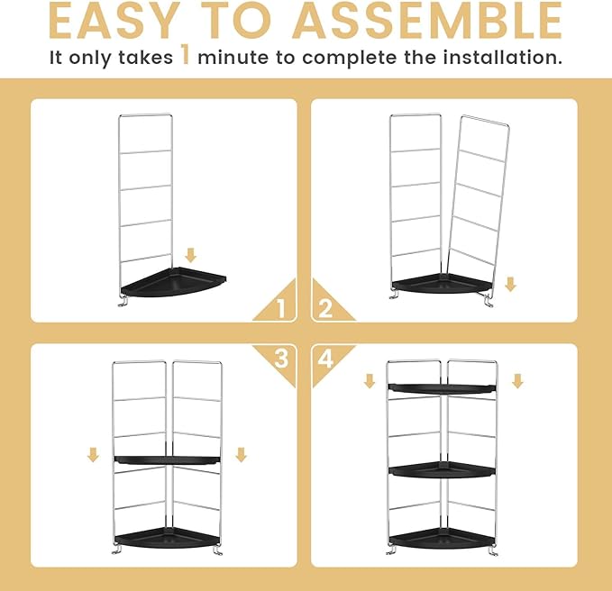 3-Tier Corner Bathroom Organizer Countertop for Storage,Counter Tray and Vanity Organizer,Plastic Counter Organizer for Kithchen, Bathroom, Dresser 10.6 inches (Chrome + Black)