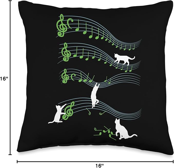 Funny Cute Cat Playing On Musical Notes Sheets Music Lover Throw Pillow