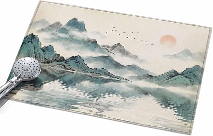 Area Rug 2x3ft, Chinese Zen Landscape Ombre Washable Rugs for Living Room Bedroom, Abstract Mountain Lake Soft Non-Slip Area Rugs Rectangle Floor Carpet for Dining Room