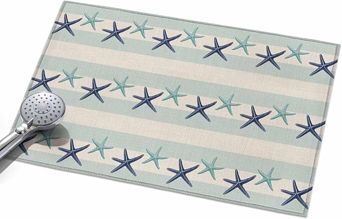 Area Rug 2x3ft, Summer Ocean Blue Teal Starfish Washable Rugs for Living Room Bedroom, Sea Star on Farmhouse Linen Soft Non-Slip Area Rugs Rectangle Floor Carpet for Dining Room