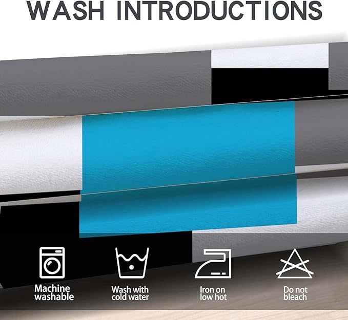 MCALK Light Blue Blackout Kitchen Curtains Tiers Set 2 Piece for Windows Grey and Black Kitchen Window Curtains Set,White Modern Abstract Art Valances for Living Room(24" Tiers Set)