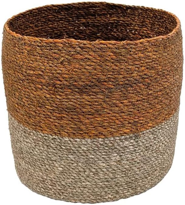Ashland 12" Terra Cotta Stripes Seagrass Basket, Spring Home Decor