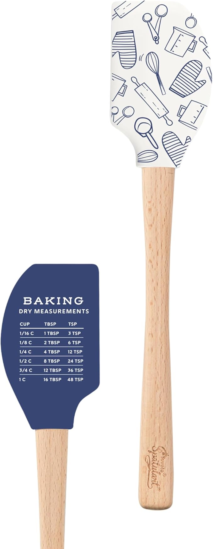 Tovolo Spatulart ‘Baking Conversions’ Silicone Spatula with Wood Handle – BPA Free, Heat-Resistant, Ideal for Baking, Mixing & Meal Prep