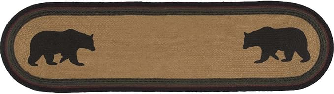 VHC Brands Dark Tan Rustic & Lodge Tabletop & Kitchen Wyatt Bear Stenciled Oval Jute Bedding Accessory, Runner 13x48, Brown