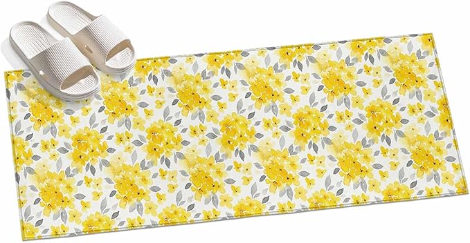 Runner Rug for Bedroom Hallway, Summer Pastoral Yellow Flower Kitchen Runner Rugs Area Rug 2x6ft, Country Floral Leaf Theme Washable Soft Floor Carpet for Entryway Stair