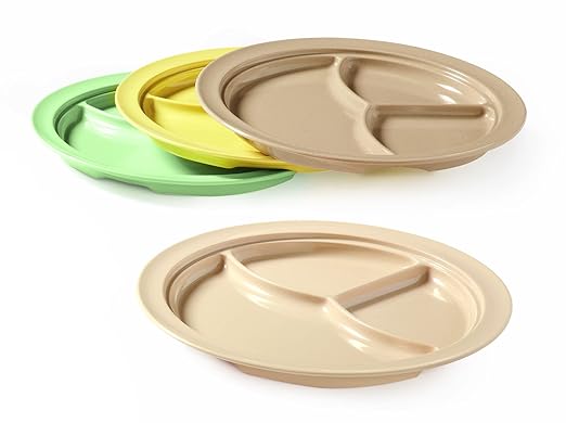 G.E.T. Heavy-Duty 3 Compartment Plastic Divided Compartment Plates, Deep Sided, 10", Green (Set of 4)