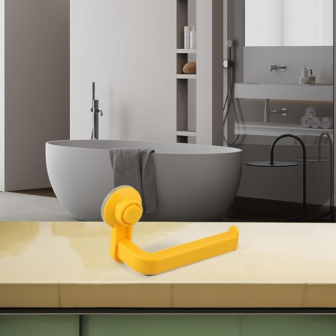 Punch-Free Paper Towel Holder, 10x14.5cm Wall-Mounted Toilet Roll Dispenser with Strong Suction Cup, ABS Material Bathroom Storage Organizer for Kitchen and Restroom(Yellow)