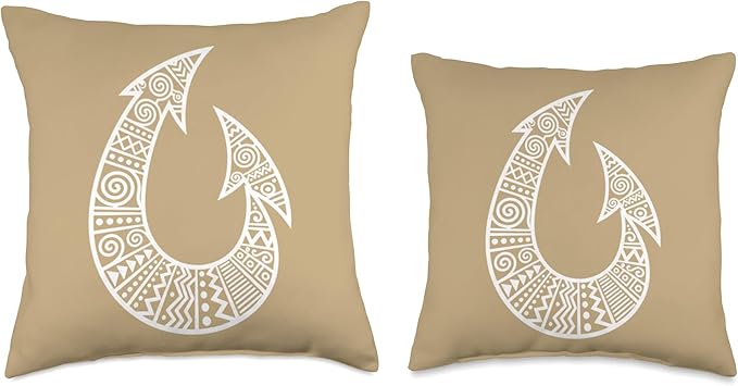 Decorative Fishing Hook Tribal Art Fishing Hook Fisherman Throw Pillow