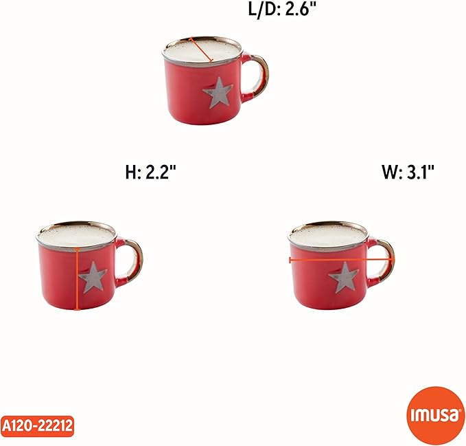 Imusa USA 4pc 3oz Red and White Unique STAR Design Espresso Cups 9Cuban Coffee