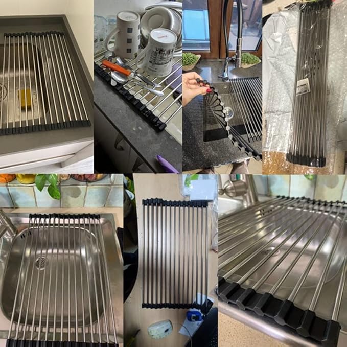 Kitchen Storage Rack Foldable Dish Drying Rack Stainless Drainer Above Sink Storage Organizer Tray Kitchen Accessories Organizador Storage Shelves (Size : 385mmx275mm) ()