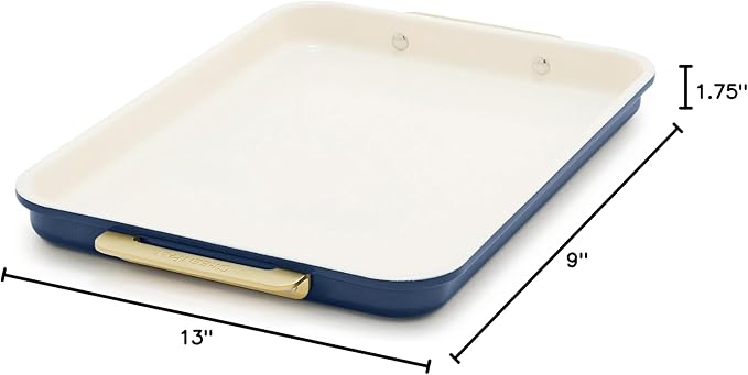 GreenPan Bakeware 13" x 9" Quarter Sheet Pan, Ceramic Nonstick Baking Pan, PFAS & BPA Free, Gold Handles, Durable Steel, Versatile & Space Saving Ovenware, Freezer to Oven Dish, Oxford Blue