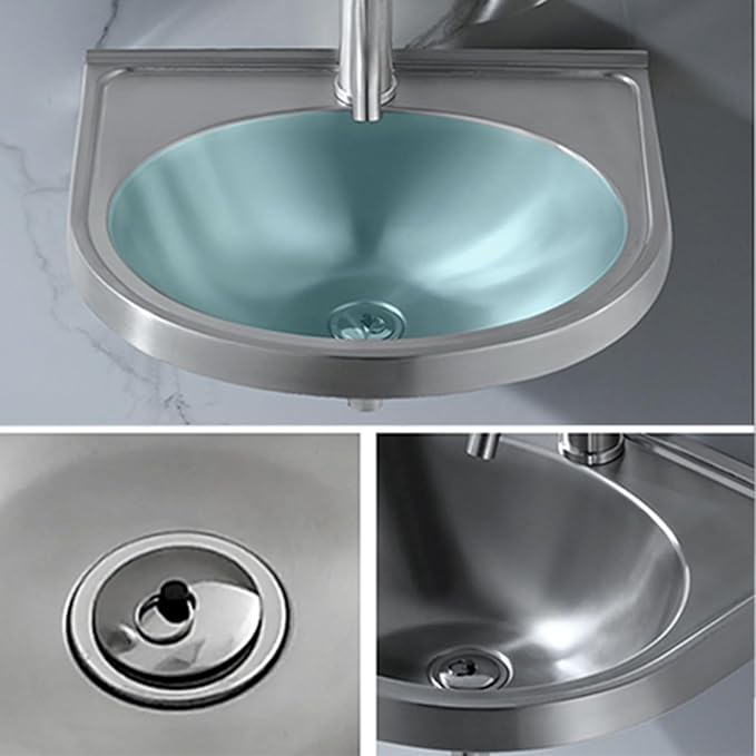 Wall Mounted Commercial Restaurant Sink, Stainless Steel Hand Basin with Faucet and Drain, Single Bowl Kitchen Sinks, for Commercial Restaurant Home Kitchen Workshop,Single cold water faucet-1