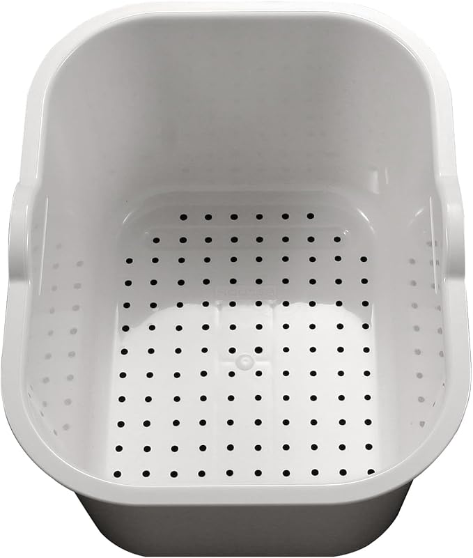 Houzer CL-1420 - Plastic White Colander, Durable Kitchen Strainer for Washing Fruit & Food, Handy Utensil for Metal Sink, Cutting Boards, & Kitchen Prep