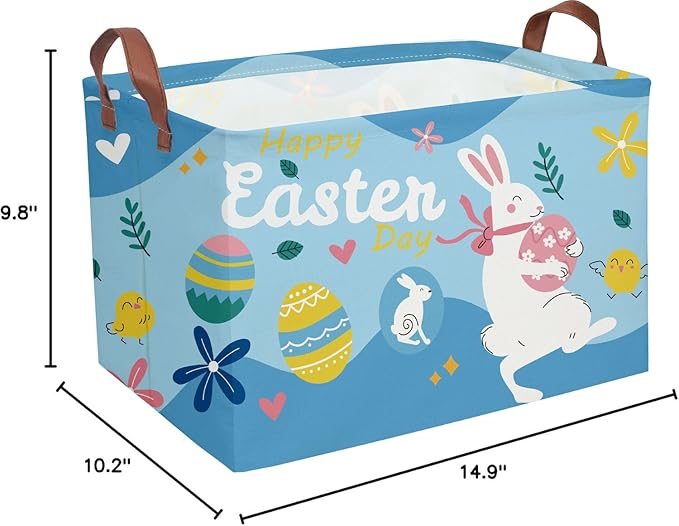 Essme Rectangular Easter Basket, Kids Storage bin Organizer with Handles for Easter Decor,Shelf Basket,Toy Organizer,Easter Gift.(Blue Easter Basket)