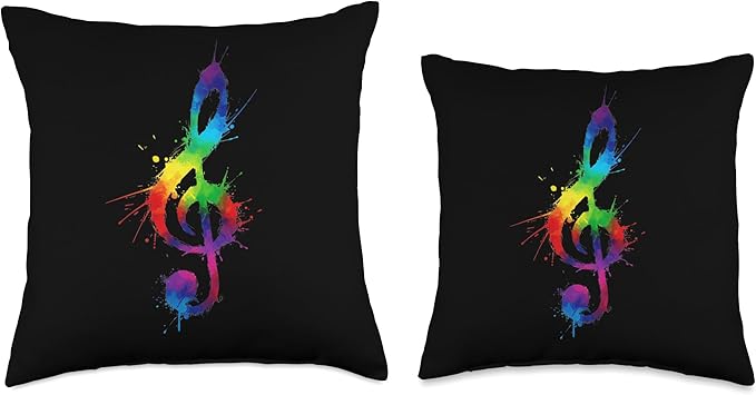 Rainbow Sheet Music Lover Colourful Treble Clef Throw Pillow