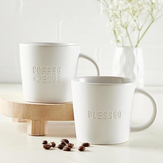 Santa Barbara Design Studio Gift Coffee Mugs Tall Debossed Matte Ceramic Coffee or Tea Cup, 14-Ounce, Blessed