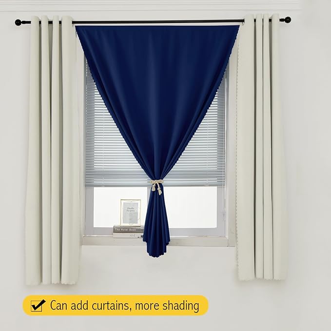 Self Adhesive Portable Blackout Curtains for Bedroom Easy to Install Window Thermal Lnsulated Kitchen Room Darkening Small Window Curtains, 59" W X 71" L, Navy Blue, 1 Panel