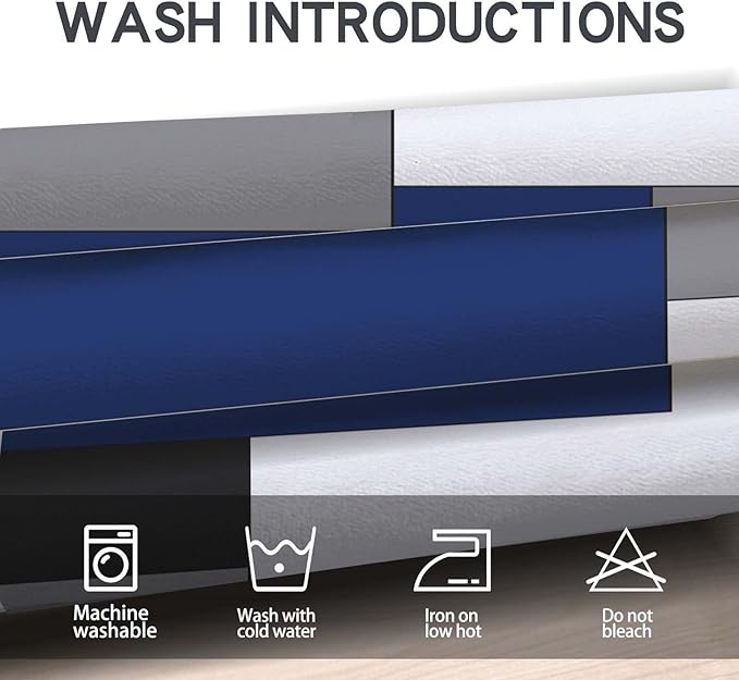 MCALK Navy Blue Blackout Kitchen Curtains Tiers Set 2 Piece for Windows Grey and Black Kitchen Window Curtains Set,White Modern Abstract Art Valances for Living Room(24" Tiers Set)