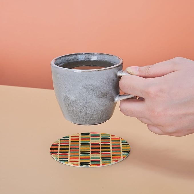 Mid Century Modern Style Leather Drinks Coasters with Holder, Set of 6, Suitable for Various Cups