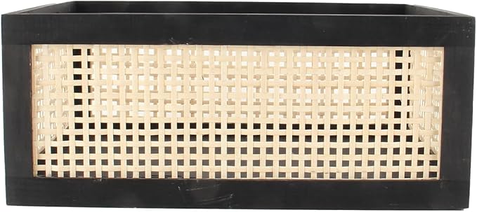 SHCMSADO Wooden Frame Storage Basket, Decorative Organizer Crates Box with Built-in Handle,Natural Wire Wood Nesting Drawer Storage for Kitchen, Bathroom and Office Desktop-(15" Lx11 Wx6.3 H-Black)