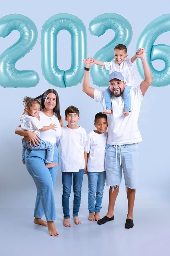 Huge Blue 2026 New Year Balloons 40 Inch 2026 Pearl Light Blue Mylar Foil Helium Number Balloons 2026 Christmas New Year Eve Graduation Party Decorations Supplies