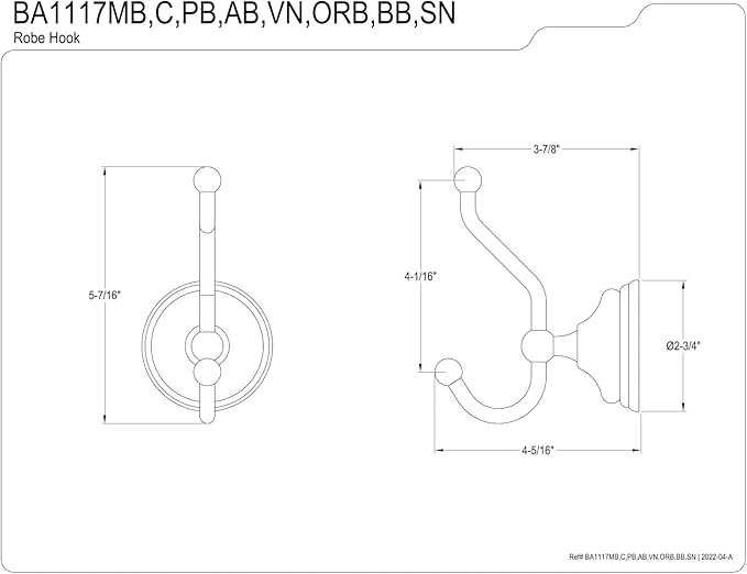 Kingston Brass BA1117PB Victorian Robe Hook, Polished Brass,4-5/8" Length