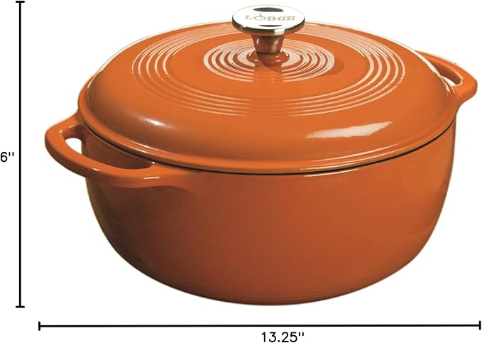 Lodge Essential Enamel Cast Iron Dutch Oven - Perfect for Bread Baking, Braising, Marinating & Slow Cooking - Features Moisture-Sealing Lid & Dual Handles - Kitchen Essentials - 6 Quarts - Pumpkin