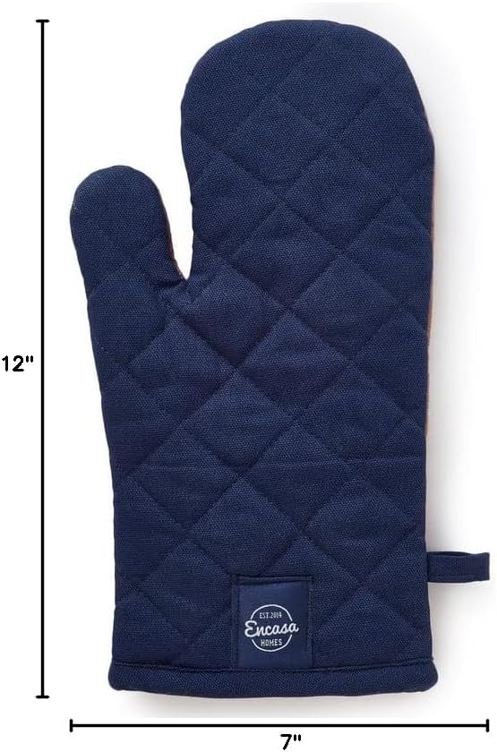 Encasa XO Heat Resistant Cotton Oven Gloves Mitts (2 Pc Set) - Quilted & Safe 12x6.6 in - for Kitchen, Cooking & Baking, Grilling, Handling Hot Pots & Pans - Scotch Blue