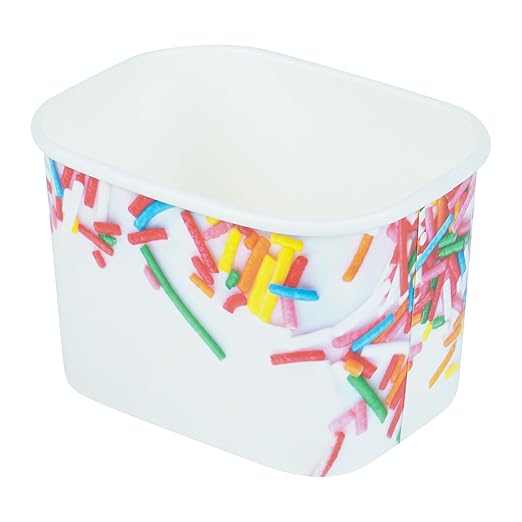 Coppetta 12 Ounce Dessert Cups, 50 Greaseproof Ice Cream Cups - Lids Sold Separately, For Hot And Cold Foods, White Paper Yogurt Bowls, Festive Sprinkle Design, Disposable, Sturdy- Restaurantware
