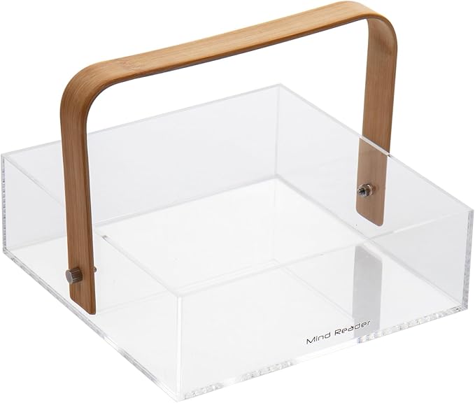 Mind Reader Napkin Holder, Kichen Storage, Countertop Organizer, Caddy, Kitchen, Acrylic, 7.25"L x 7.25"W x 5.5"H, Brown