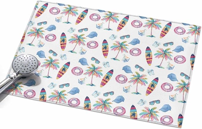 Area Rug 2x3ft, Summer Surfboard Coconut Tree Washable Rugs for Living Room Bedroom, Tropical Seamless Pattern Soft Non-Slip Area Rugs Rectangle Floor Carpet for Dining Room