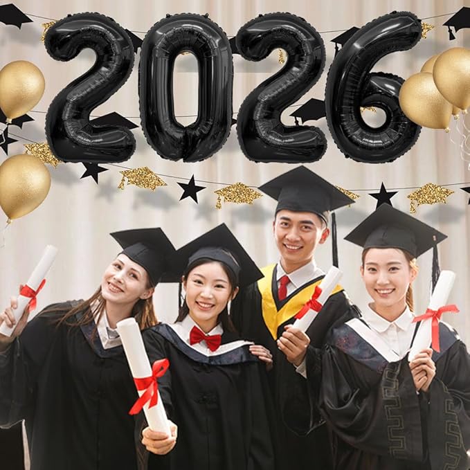 2026 Black Balloons New Year Balloon Graduation Balloons 2026 Number Balloon, Black GradBalloons, Graduation Decorations Class Of 2026, Party Decorations, Halloween, Christmas Party Decor