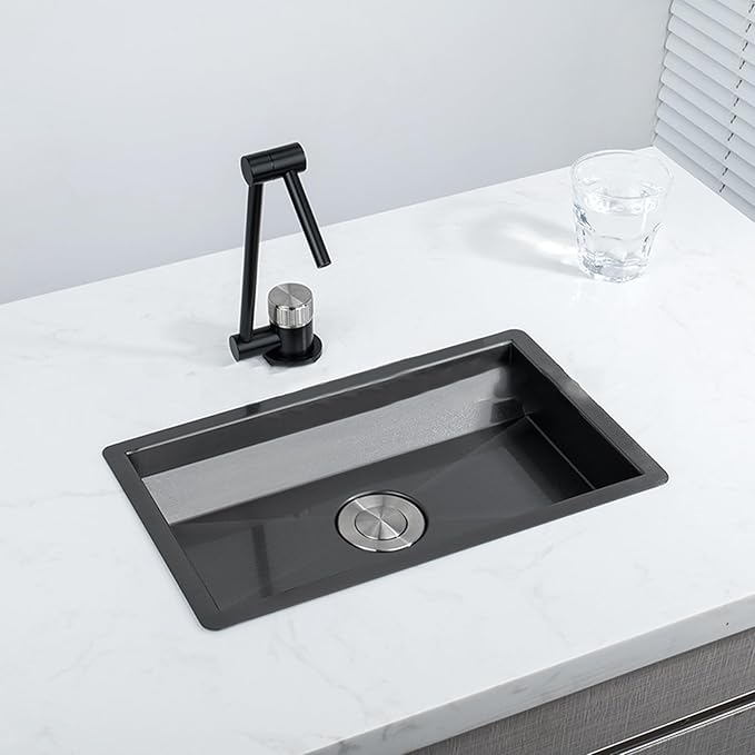 Small Stainless Steel Kitchen Sink with Water Drainage Tray, Black Workstation Basin for Countertop - Slip, Mesh Filtration, Ideal for Apartments and Bars (Black)