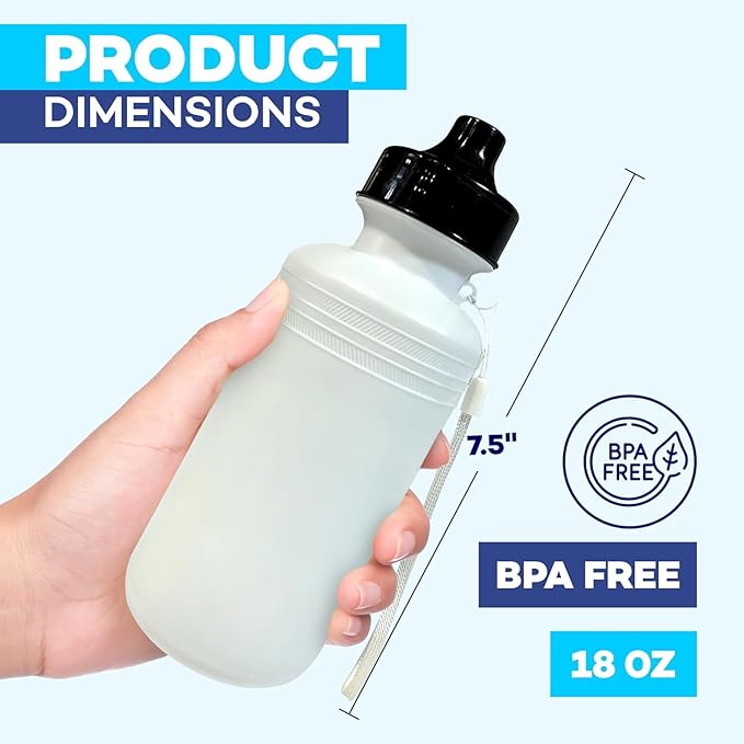 4E's Novelty Sports Water Bottles Bulk (22 Pack) 18 oz Squeeze Reusable Plastic White Water Bottle, BPA Free, School Kids Water Bottles, Party Favor, End of Year Student Gifts from Teacher