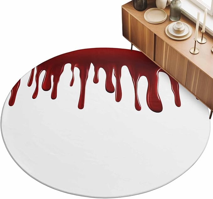 Washable Round Area Rug Halloween Pattern Circle Rugs Floor Carpet for Living Room Bedroom, Horror Red Fluid Style Soft Non Slip Round Rug 3ft