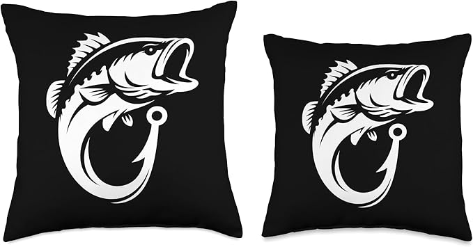 Bass Fish Hook Art Fishing Throw Pillow