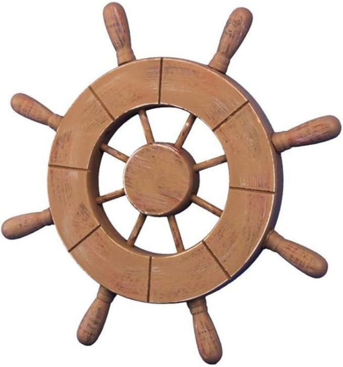 Hampton Nautical Wheel-9-107 Rustic Wood Finish Decorative Ship Wheel, 9"