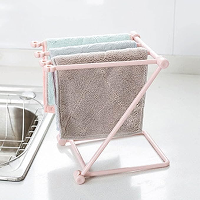 CHICIRIS Countertop Dishcloth Drying Rack Ventilated Folding Stand for Fast Drying Kitchen Towels Organizer for Home Use (Light Rosy)