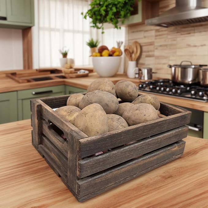 Rustic Vintage Finished 2 Packs Wooden Crate with Handles - Nesting Storage Display Organization Crate for Party Office Bedroom Kitchen and Closet