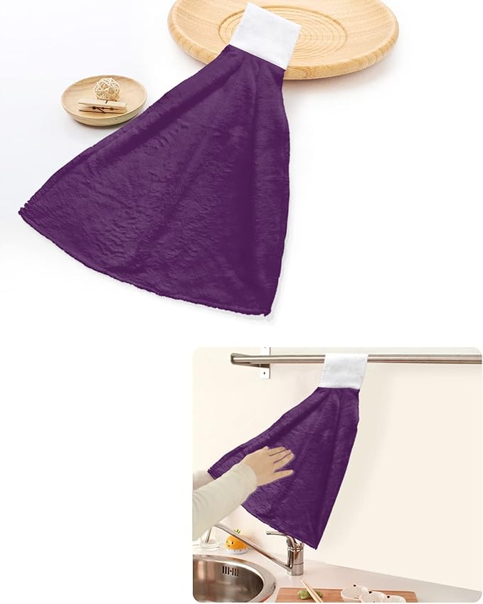 Alandar Home Kitchen Tie Towel Set of 1, Modern Dark Purple Absorbent Soft Hand Towels for Bathroom Hanging Towels, Minimalist Style Fast Drying Cleaning Cloth with Loop