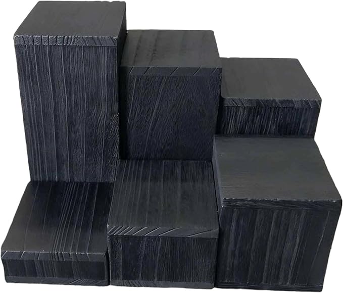 Colaxi 6x Wooden Square Perfume Holders Cupcake Rustic Jewelry Racks Display Stands for Cabinets Bedroom Collectibles Kitchen , Black