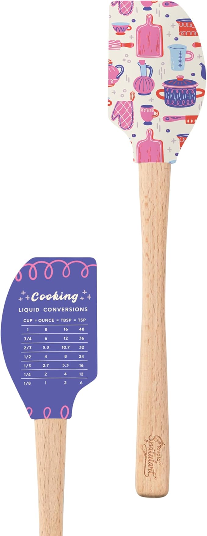 Tovolo Spatulart ‘Liquid Conversions’ Silicone Spatula with Wood Handle – BPA Free, Heat-Resistant, Ideal for Baking, Mixing & Meal Prep