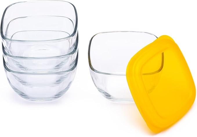 Libbey Serve It 16 Piece 2 Cup Glass Storage Bowl Container Set with Yellow Plastic Lids