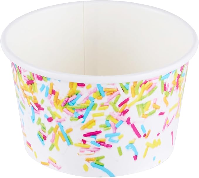 Coppetta 8 Ounce Dessert Cups, 50 Greaseproof Ice Cream Cups - Lids Sold Separately, For Hot And Cold Foods, White Paper Yogurt Bowls, Party Sprinkle Design, Disposable, Sturdy - Restaurantware