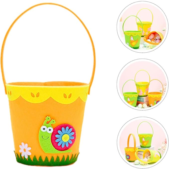 Cabilock Easter Non-woven Fabric Basket Handle Cute Cartoon Storage for Boys and Girls for Organizing Toys Snacks and Easter Surprises Lightweight and Portable Design