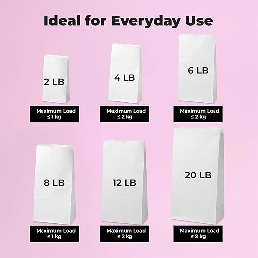 Fit Meal Prep 150 Pack 12 lb White Paper Lunch Bags, 13 x 7 x 4.5" Durable Paper Bags Bulk for Packing, Delivery, Take Out, Grocery, Retail Shopping, Premium Sack for Snacks, Bakery