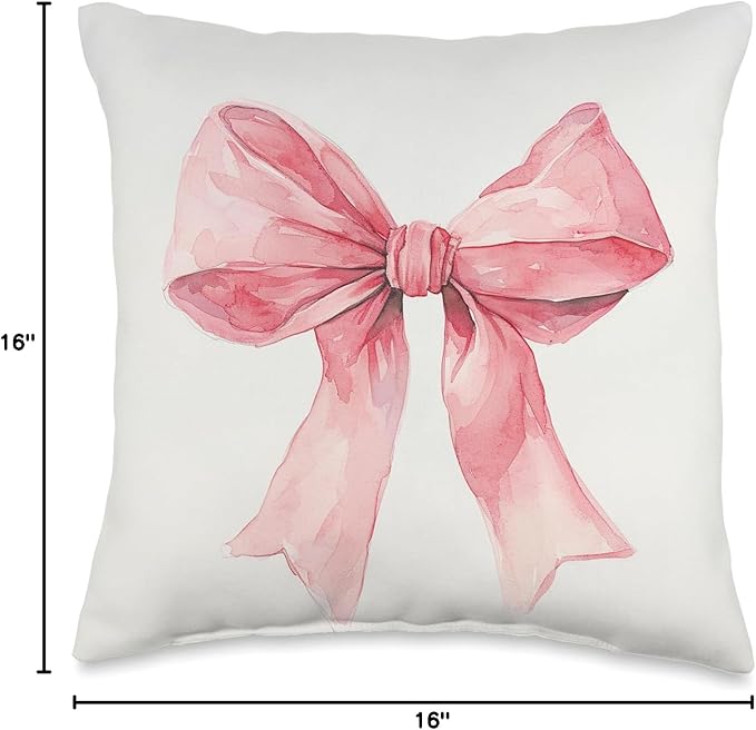 Girly || Watercolour Bow || Coquette || Aesthetic Pink Bow Throw Pillow