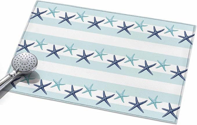 Area Rug 2x3ft, Summer Coastal Starfish Blue Teal Washable Rugs for Living Room Bedroom, Watercolor Ocean Theme Stripe Soft Non-Slip Area Rugs Rectangle Floor Carpet for Dining Room