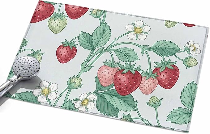 Area Rug 2x3ft, Strawberries White Flowers Washable Rugs for Living Room Bedroom, Rustic Garden Botanical Soft Non-Slip Area Rugs Rectangle Floor Carpet for Dining Room